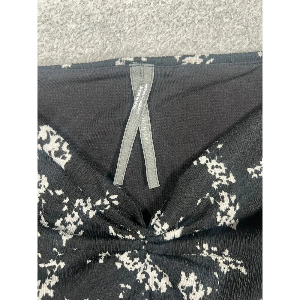 Anthropologie Blouse L Black Floral Puff Sleeve Sweetheart Crop Romantic Boho